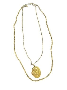 Taylor LTD Vintage 12K Gold Filled Floral Oval Locket Necklace Double Chain